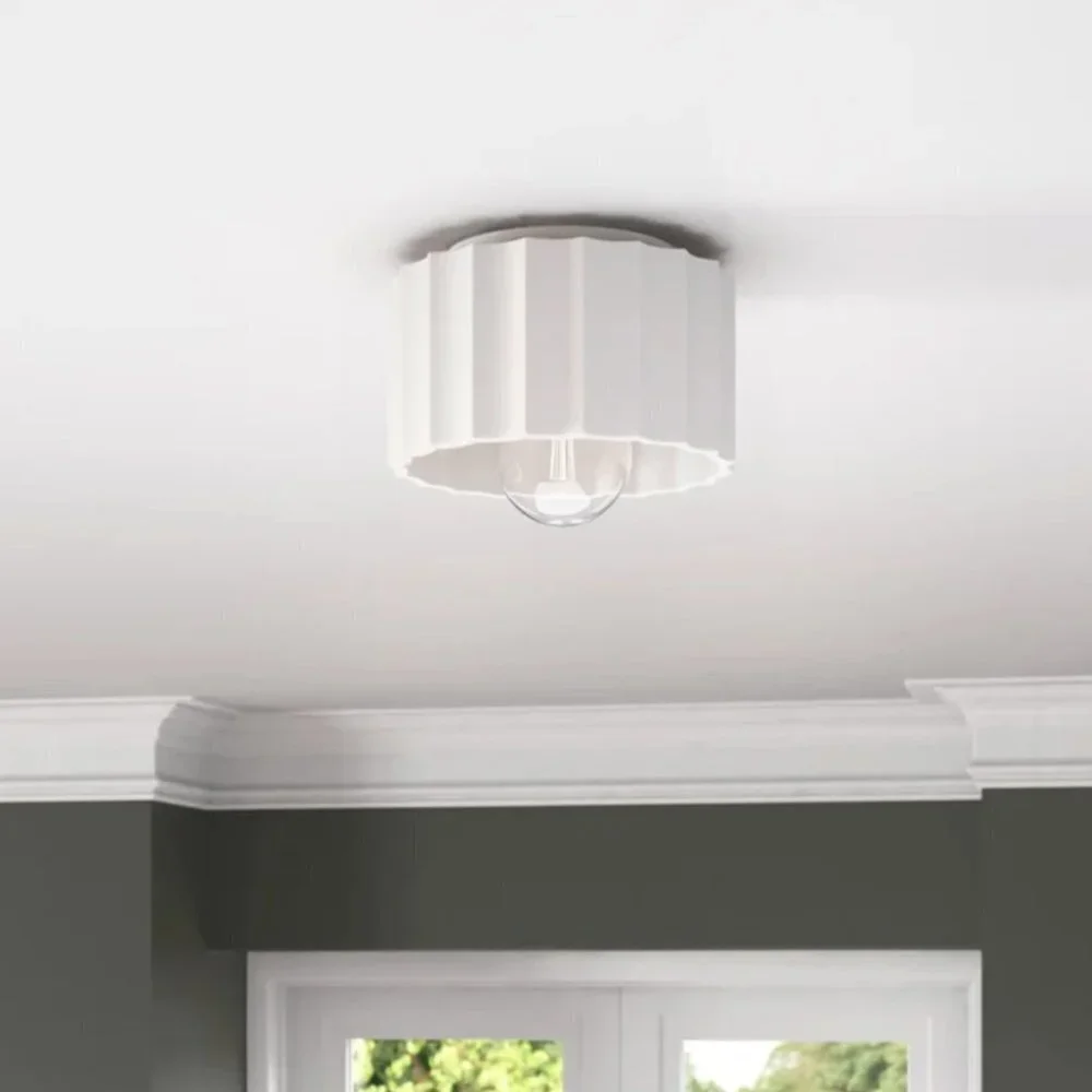 Ceramic Matte White Flush Mount Light Fixture